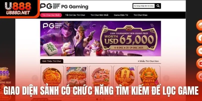 Giao diện sảnh có chức năng tìm kiếm để lọc game nhanh