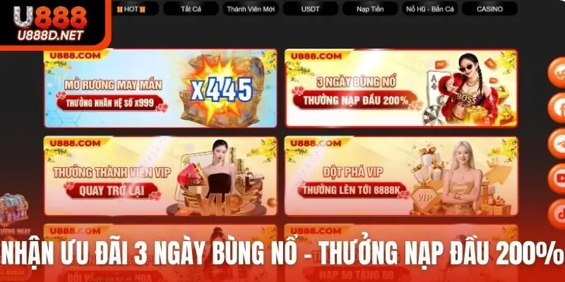 Nhận ngay ưu đãi 3 ngày bùng nổ - Thưởng nạp đầu 200%